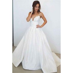 Sweep Train Ball Gown Sleeveless Ruched Satin Spaghetti Straps Wedding Dresses