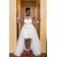 Long Sleeves Sheer Tulle Wedding Dresses Lace Open Back Overskirt Bridal Gowns