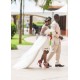 Long Sleeves Sheer Tulle Wedding Dresses Lace Open Back Overskirt Bridal Gowns