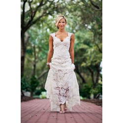 Classic Full Lace Wedding Dress Open Back Sleeveless Summer Bridal Gowns