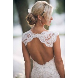 Classic Full Lace Wedding Dress Open Back Sleeveless Summer Bridal Gowns