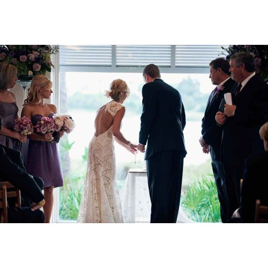 Classic Full Lace Wedding Dress Open Back Sleeveless Summer Bridal Gowns