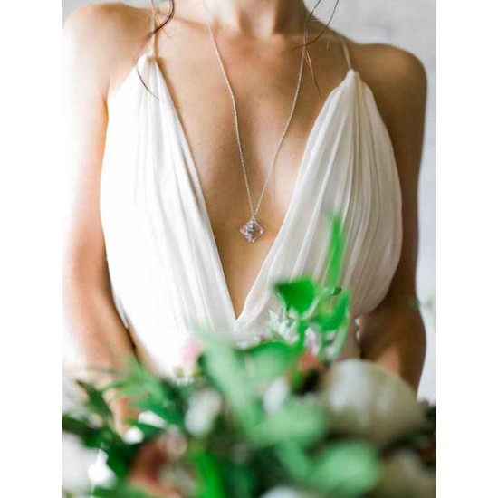 Sweep Train A Line Sleeveless Ruffless Chiffon Spaghetti Straps Wedding Dresses