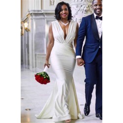 Stylish Deep V Neck Sleeveless Straps Mermaid Floor Length Prom Dresses