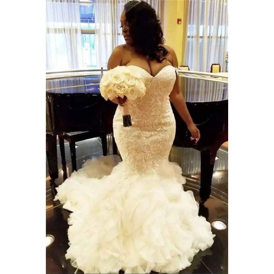 Wholesale Sweetheart Fit and Flare Lace Wedding Dresses TieScarlet Ruffless Tulle Bridal Dress with Court Train