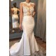 Satin Mermaid Scoop Sleeveless Applique Court Train Wedding Dresses