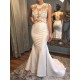 Satin Mermaid Scoop Sleeveless Applique Court Train Wedding Dresses