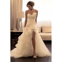Beading Organza Sweep Train Sweetheart Sleeveless Ball Gown Wedding Dresses