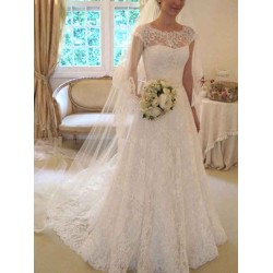 Court Train Applique A Line Short Sleeves Square Lace Ribbon Wedding Dresses