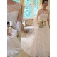 Court Train Applique A Line Short Sleeves Square Lace Ribbon Wedding Dresses