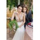 Plunging Neck Sequined Open Back Sleeveless Bowknot Long Summer Beach Wedding Dresses