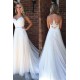A Line Applique Court Train Sleeveless Tulle Scoop Wedding Dresses