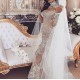 Long Sleeves Silver High Neck Popular Evening Dress Lace Mermaid Luxurious Wedding Dresses