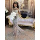 Long Sleeves Silver High Neck Popular Evening Dress Lace Mermaid Luxurious Wedding Dresses
