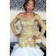 Delicate Gold Lace Long Sleeves Wedding Dress Mermaid Bridal Gown