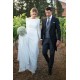 Classic White Bateau Long Sleevess Simple Wedding Dress