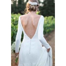 Classic White Bateau Long Sleevess Simple Wedding Dress