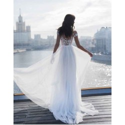 Off The Shoulder Appliques A line Wedding Dresses Side Split Tulle Bridal Gowns