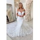 Off The Shoulder Mermaid Appliques Wedding Dresses Lace Backless Bridal Gowns