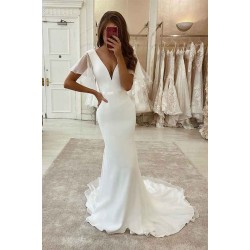 Classic Sleeveless V neck Long Mermaid Wedding Dresses