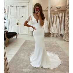 Classic Sleeveless V neck Long Mermaid Wedding Dresses