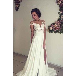 Classic Lace Appliques Wedding Dress Long Chiffon Split