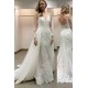 Simple Sheath Long Sleeves Tulle Appliques Open Back Wedding Dress