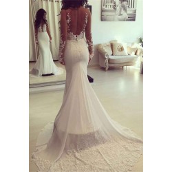 Classic Mermaid Sheer Long Sleeves Appliques Wedding Dresses