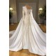 Luxury Designer Pearls Wedding Dress Long Sleeves With Detachable Train