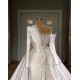 Luxury Designer Pearls Wedding Dress Long Sleeves With Detachable Train