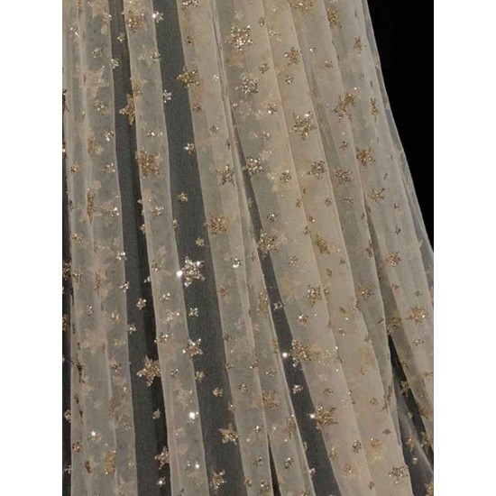 Champange Wedding Veil One-Tier Sequins Stars Tulle Finished Edge Waterfall Bridal Veils