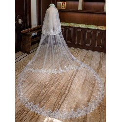 Ivory 2 Tier Long Cathedral Waterfall Lace Applique Wedding Veils