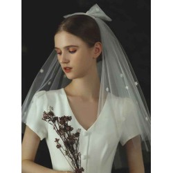 Ivory Two Tier Bows Tulle Cut Edge Drop Wedding Veils