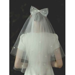 Ivory Two Tier Bows Tulle Cut Edge Drop Wedding Veils