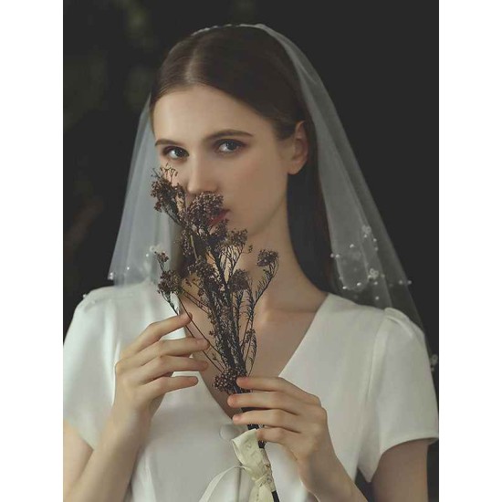 Ivory Two Tier Bows Tulle Finished Edge Drop Wedding Veils
