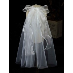 Ivory One Tier Bows Tulle Cut Edge Drop Wedding Veils