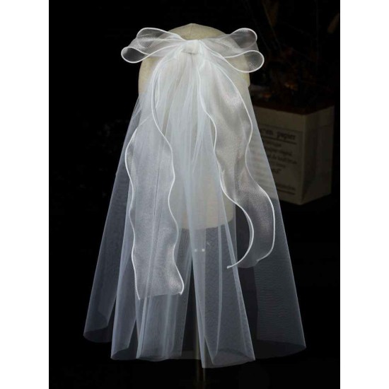 Ivory One Tier Bows Tulle Cut Edge Drop Wedding Veils