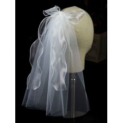 Ivory One Tier Bows Tulle Cut Edge Drop Wedding Veils