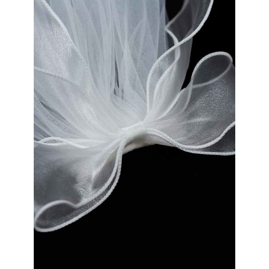 Ivory One Tier Bows Tulle Cut Edge Drop Wedding Veils