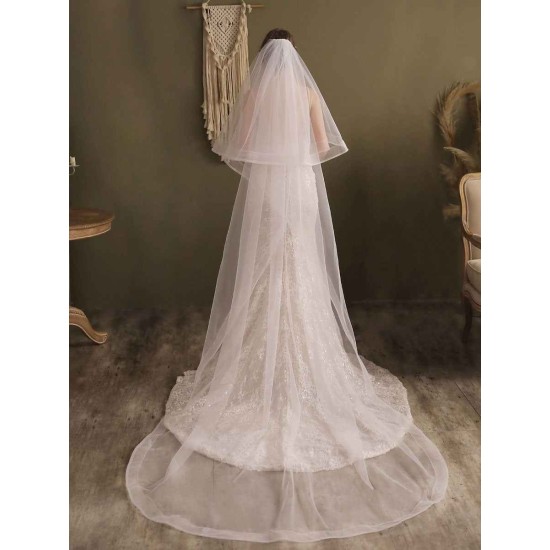Lace One-Tier Tulle Veils Applique Waterfall Wedding Veils