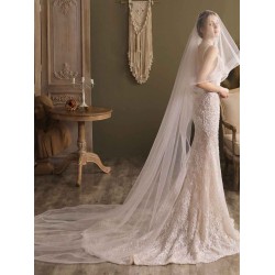 Lace One-Tier Tulle Veils Applique Waterfall Wedding Veils