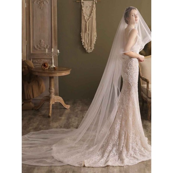 Lace One-Tier Tulle Veils Applique Waterfall Wedding Veils