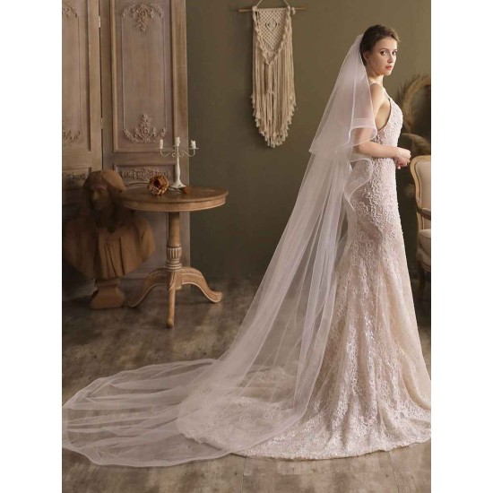 Lace One-Tier Tulle Veils Applique Waterfall Wedding Veils