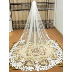 White Lace Appliques Wedding Veils One-Tier Tulle Waterfall Bridal Veils