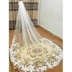 White Lace Appliques Wedding Veils One-Tier Tulle Waterfall Bridal Veils