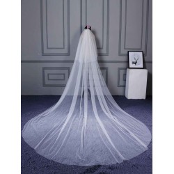 Ivory Cut Edge One Tier Waterfall Cathedral Wedding Veil For Brides