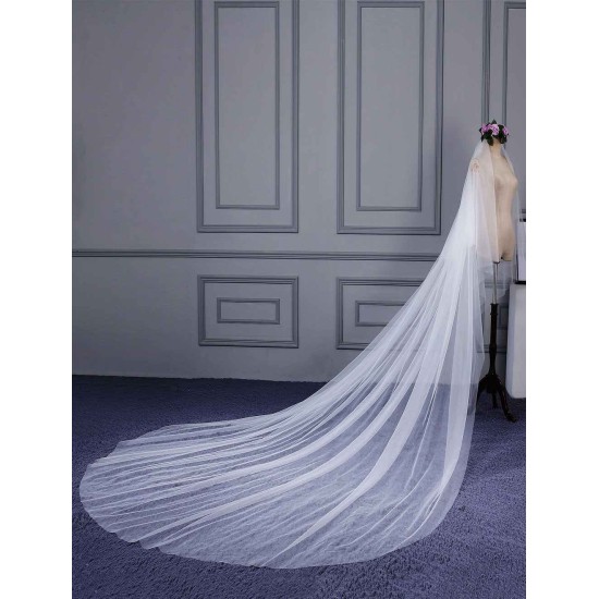 Ivory Cut Edge One Tier Waterfall Cathedral Wedding Veil For Brides