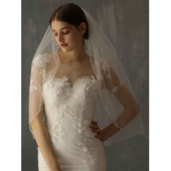 Classic One Tier Piping Cut Edge Wedding Veils