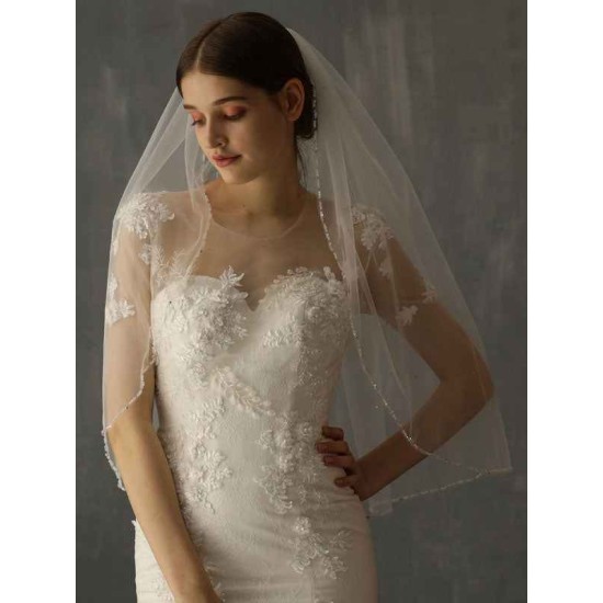 Classic One Tier Piping Cut Edge Wedding Veils