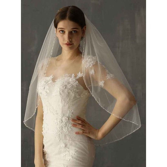 Classic One Tier Piping Cut Edge Wedding Veils